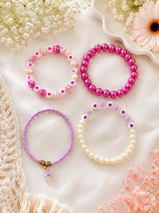 Beaded Charms Bracelets- Set of 4- Purple