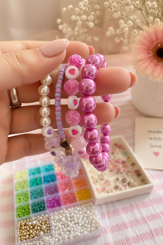 Beaded Charms Bracelets- Set of 4- Purple