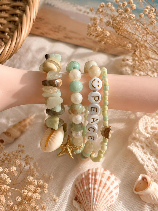 Beaded Stones, Beads, Shells & Charms- Set of 4