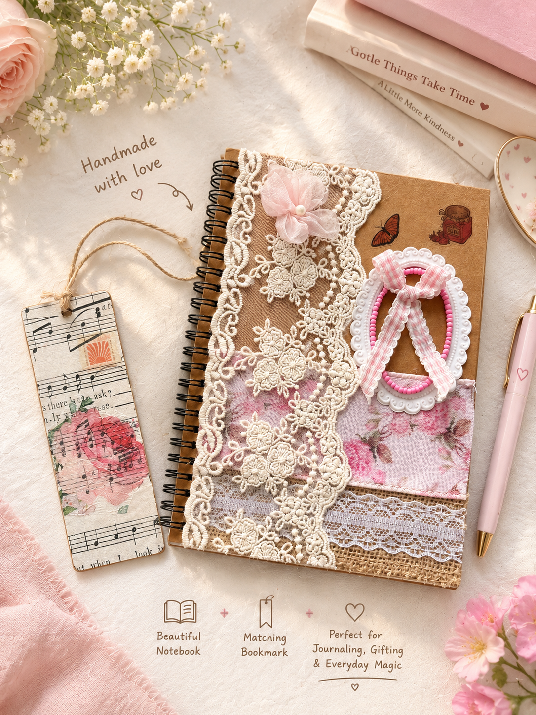 A Handcrafted journal and bookmark gifting set
